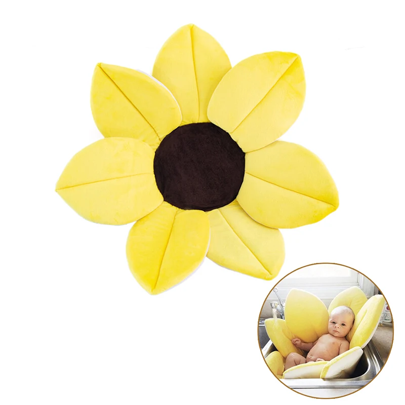 【Happy】70cm Baby Blooming Bath Mat Flower Bathtub Newborn Foldable Four Petal Flower Shower Cushion Mat Baby Security PetalSeat