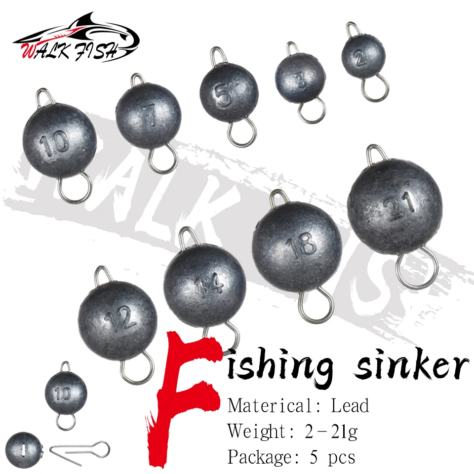 

WALK FISH, 5 шт./лот, 2 г-21 г, свинцовый крючок, рыболовное грузило, джиг-головка, быстрая свинцовая вставка, круглая противовес, свинцовая подвеска, аксессуар, приманка