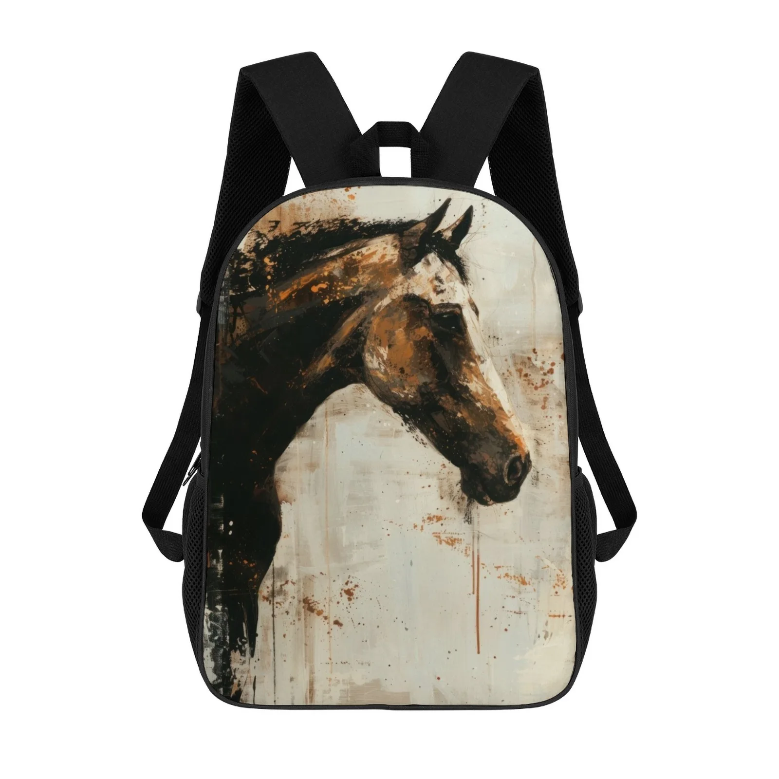 

Horse Painting portrait School Bag Printed School Backpacks For Teenagers School Bags For Girls 17 Inch School Backpack Bag