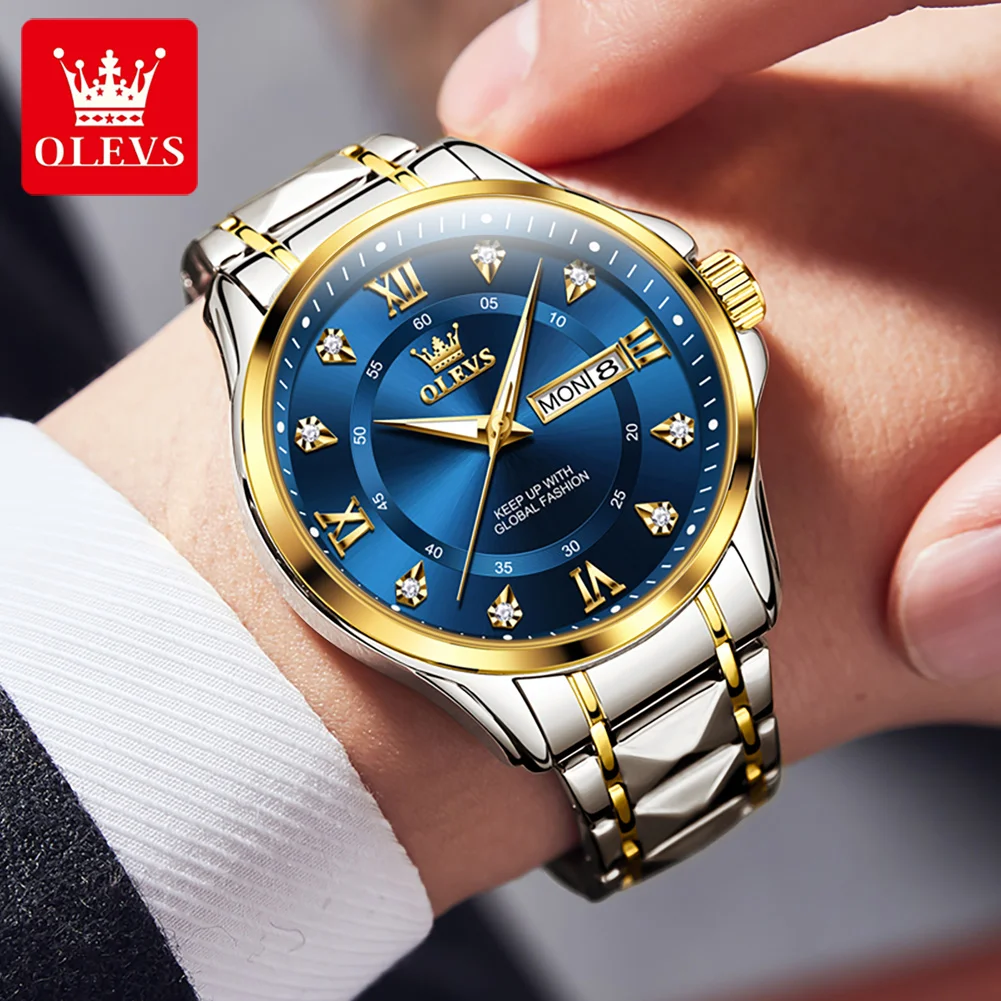 OLEVS Men\'s Watch Fashion Business Original Quartz Watch Stainless Steel Waterproof Luminous Outdoor Sports New Popular Watches