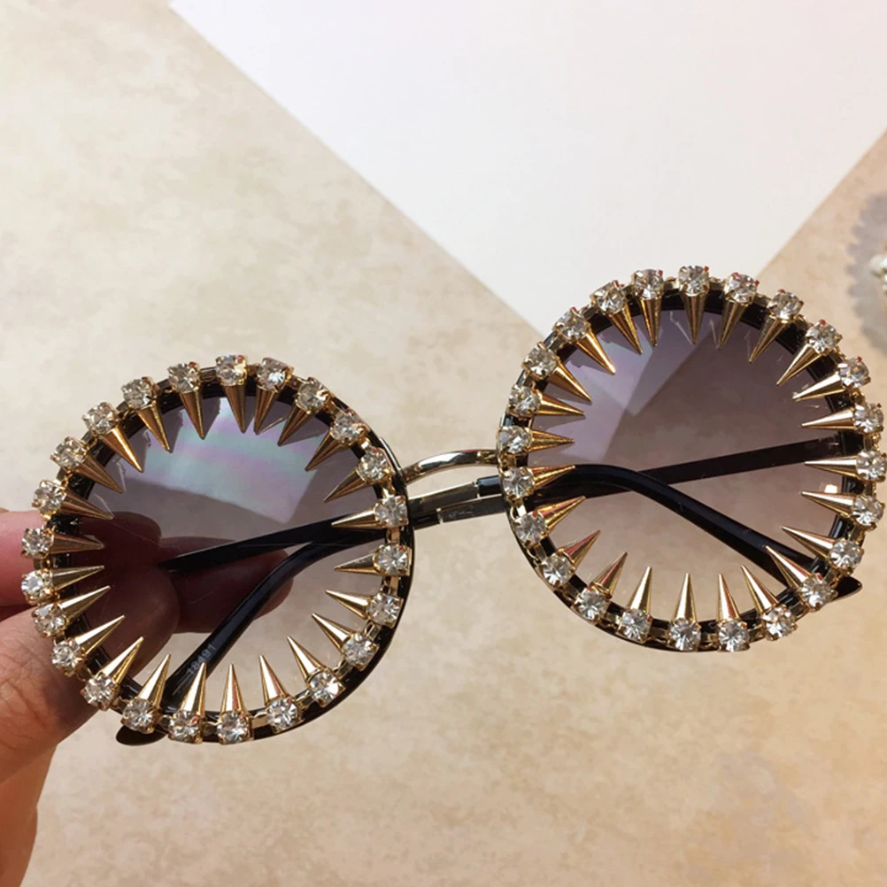 

Retro Rivet Sunglasses Women Rhinestone Eyewear Vintage Photo Prop PC Zinc Alloy Durable Lightweight Summer Travel Parties Stage