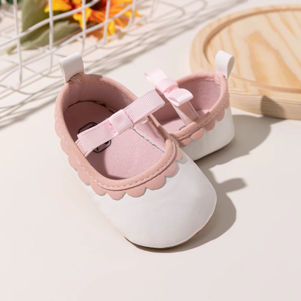 KIDSUN Neonate Scarpe da principessa Arco Primo camminatore Scarpe da culla per bambini Suola morbida in gomma antiscivolo 0-18 mesi Scarpe da neonato