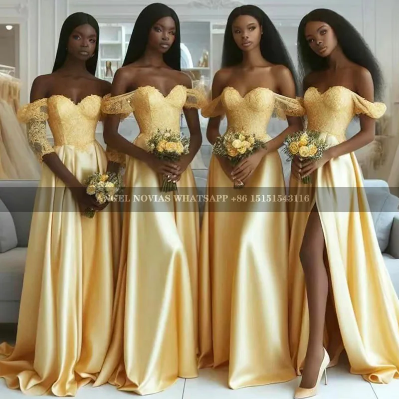 

Elegant Yellow A Line Bridesmaid Dresses Girls Wedding Party Maid Of Honor Dress vestido de madrinha de casamento