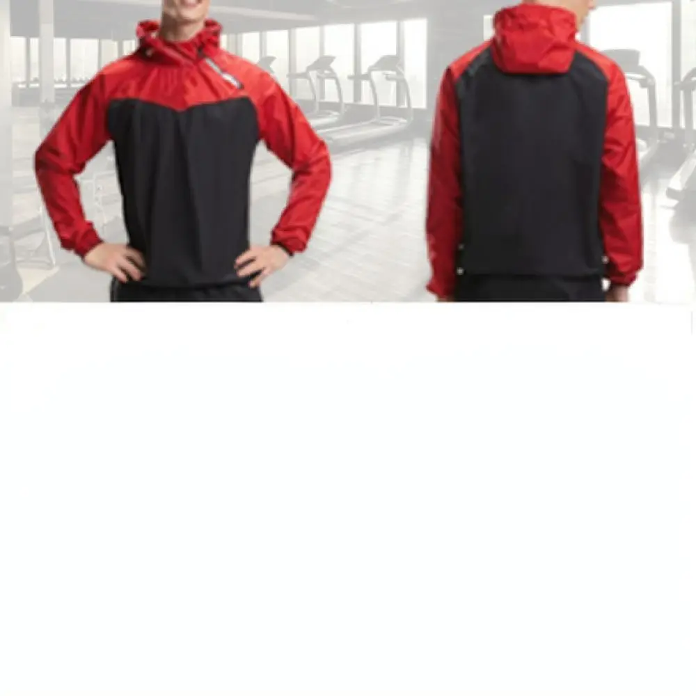 Mens Sauna Fitness Training Suit Hooded Sportswear Long Sleeve Running Workout Exercise Gym Athletic Tracksuit Set