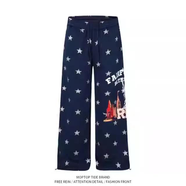 

American Style Loose Fit Straight Leg Sweatpants for Women Casual Star Print Hiphop Loose Wide Leg Pants High Waist Elastic W...