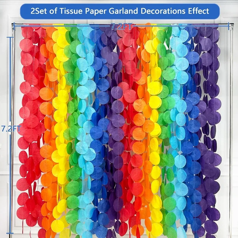 Rainbow Party Decorations Big Polka Dot Tissue Paper Backdrop Streamer Circle Hanging Garland for Fiesta Carnival Party Supplies
