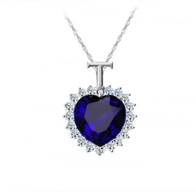 Titanic T Heart of the Ocean Necklaces for Women Blue Romantic CZ Chain Pendant Necklaces Fashion Wedding Jewelry