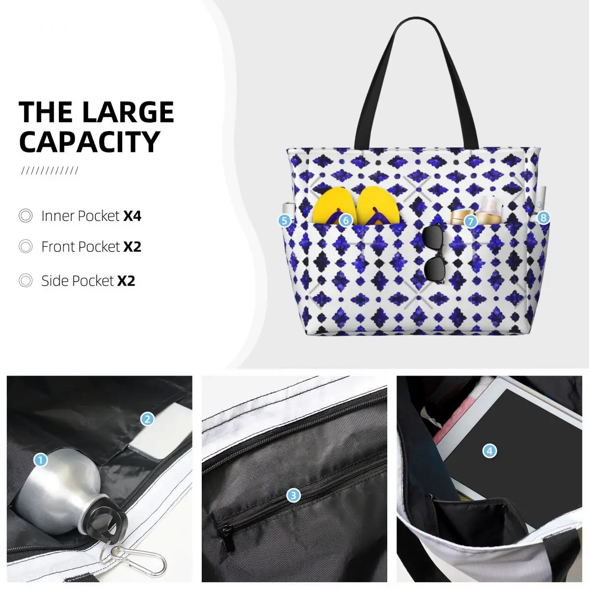 Borsa da viaggio da spiaggia araba tradizionale marocchina blu reale, borsa a tracolla per adulti con personalità borsa a tracolla Multi-stile