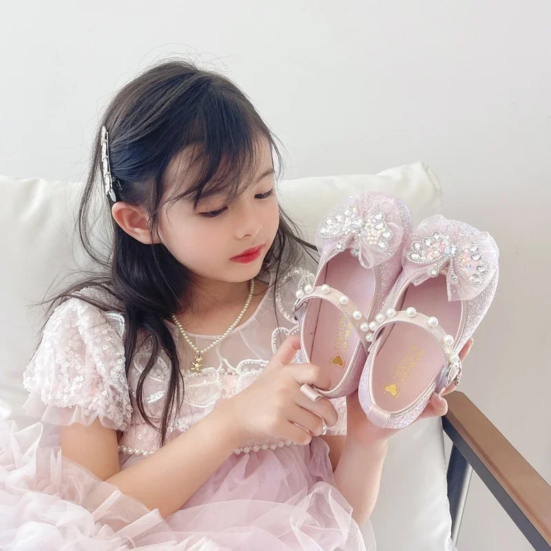 Little Girl Leather Shoes Spring Autumn Kids Sequins Party Shoes Fashion New Butterfly Children Princess Shoes Sweet Elegant