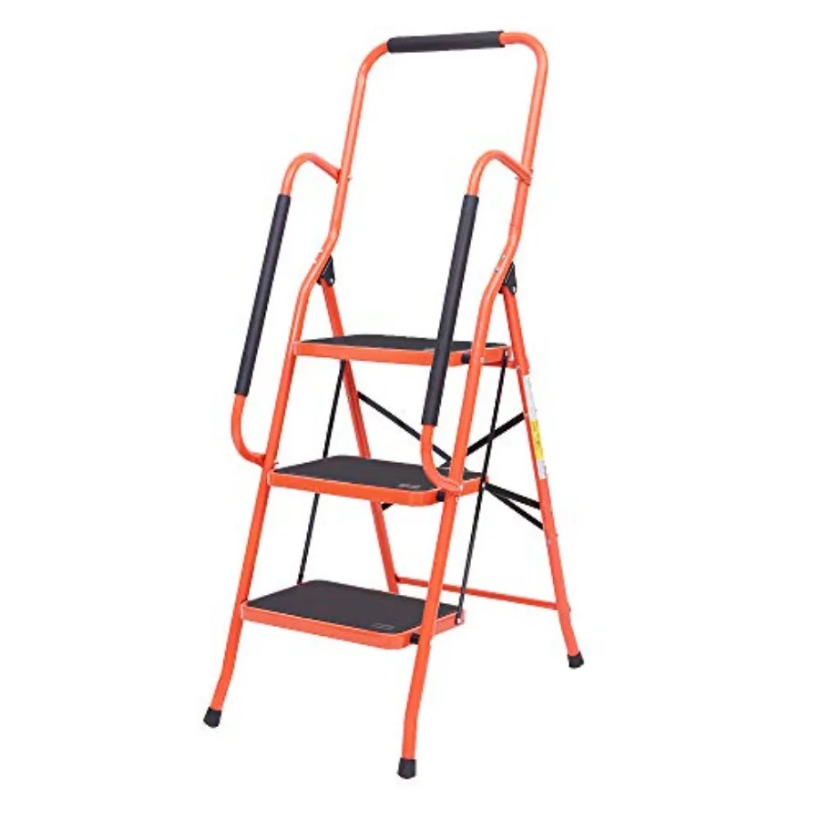 

3 Step Ladder Safety Tool Ladder Folding Anti-Slip Step Stool Ladder Padded Side Handrails with Large Area Pedals for Kitchen H