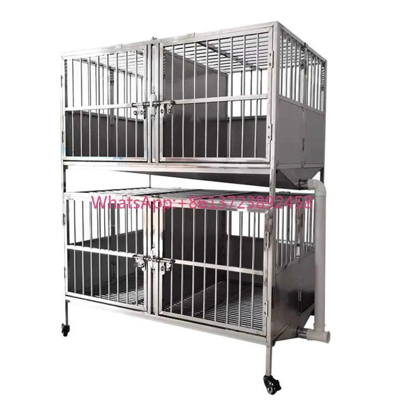 USMILEPET Stainless Steel Pet Cage Double Stage 4 Doors Funnel Dog Cage Grooming Salon Boarding Service Heavy1 Dog Kennel