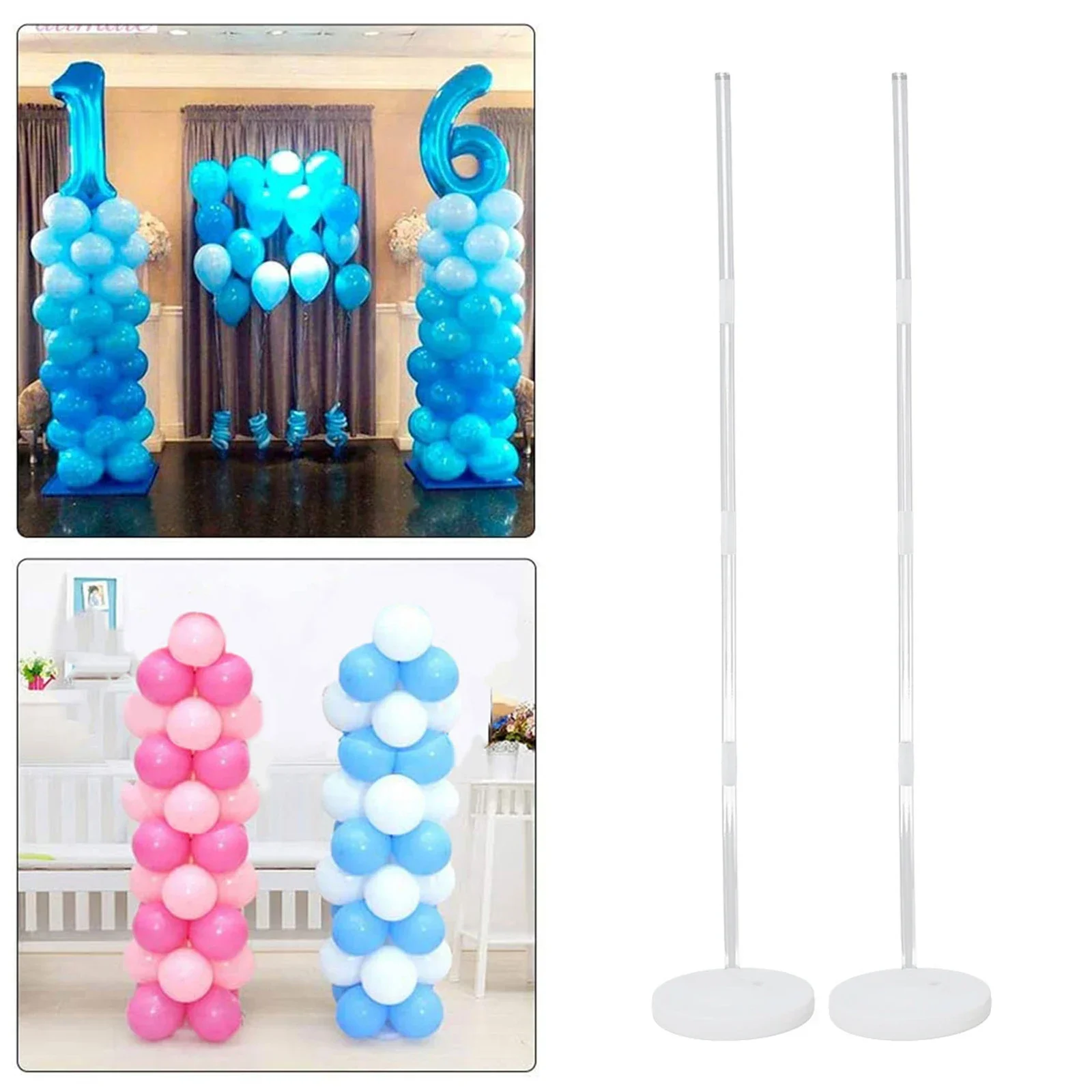 

2Sets Birthday Balloon Column Kit Clear Balloons Arch Stand With Base And Pole For Wedding Decoration Birthday Baby Shower Party