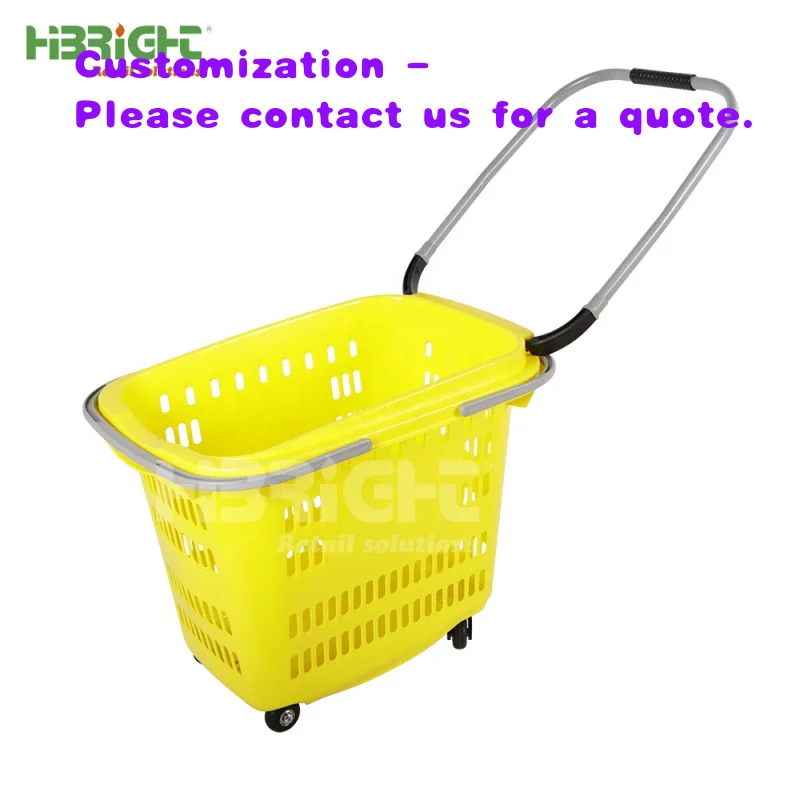 custom.High Quality Reusable Plastic Market Basket Durable Supermarket Grocery Rolling Basket