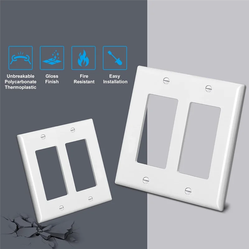 ABNP 10Pcs, Decorator Wall Plate 2 Gang Standard Size Outlet Cover For GFCI And USB Receptacles, H4.53Inch X W4.57Inch White