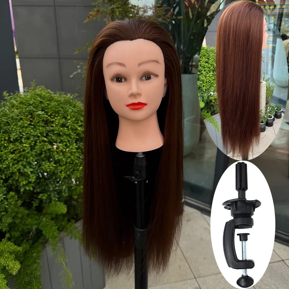 

Mannequin Head Model With Long Synthetic Hair, Manikin Head with Table Clamp Stand for Styling Hairdresser Training Mannequin