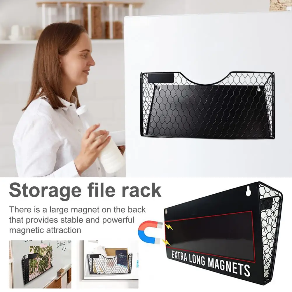 Refrigerator File Storage Rack Magnetic File Holder Storage Rack Organize Documents Mail with Magnetic Paper for Corrosion