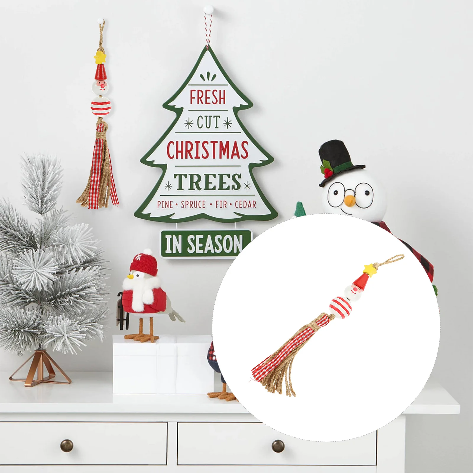 

10 шт., рождественские елочные нити, деревенские деревянные бусины, бусины в виде снеговика, украшения с кисточками для вечеринок, магазина, камина, двери