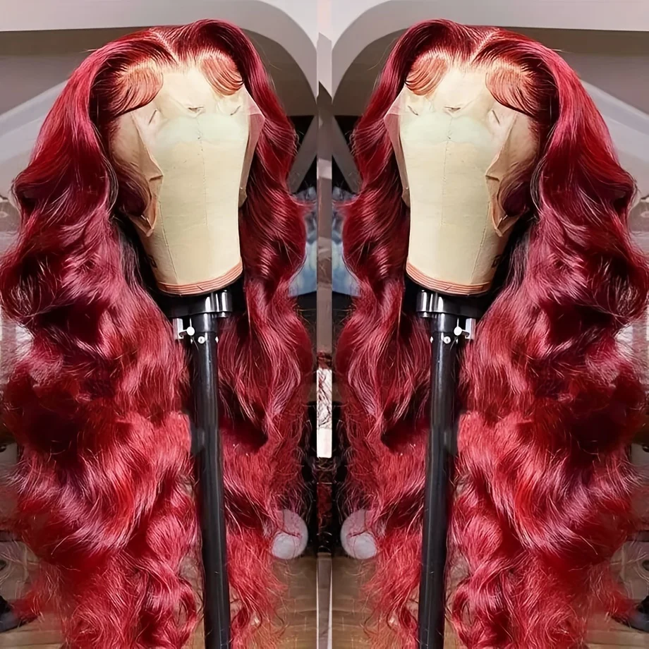 

200% Density Burgundy 99J 13x4 Body Wave HD Transparent Lace wigs Brazilian Virgin Hair Frontal Wigs Pre plucked Wigs For Women