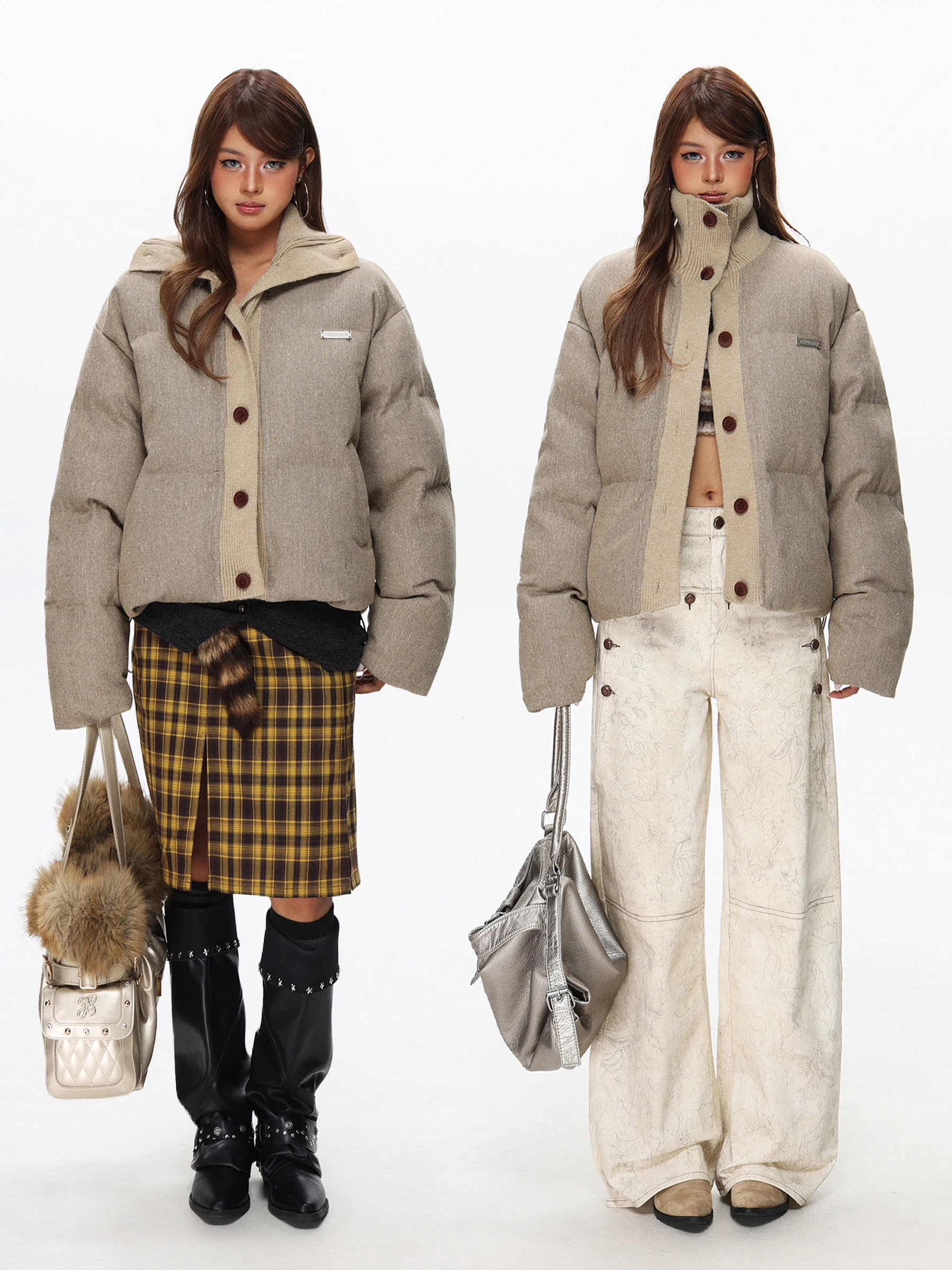 

Knitted Stand Collar Thiened Cotton Jaet Women's Winter Lazy Warm Bread Sle Coat Straight Tube Warm Outerwear