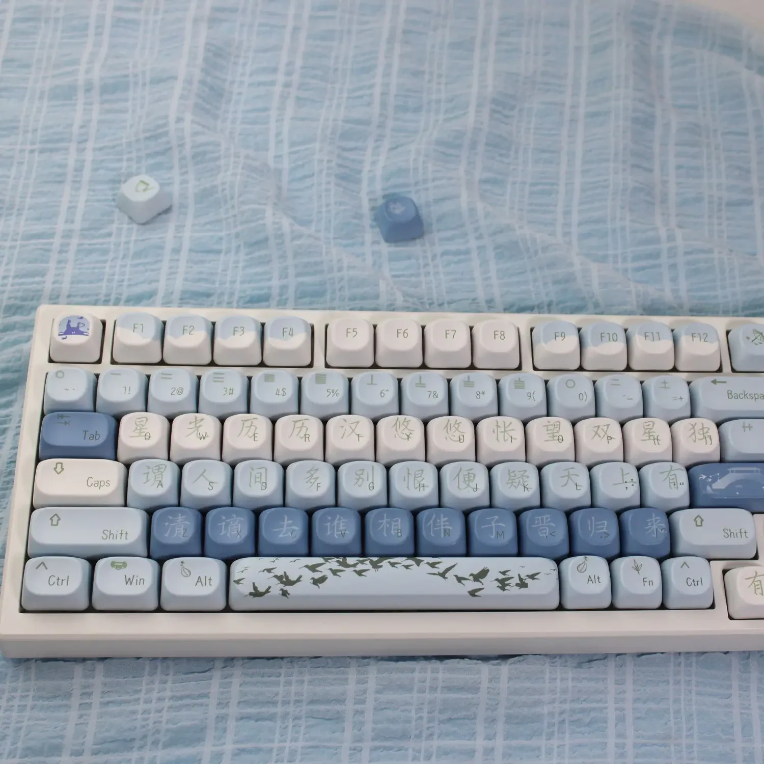 Qixi Festival Qiqiao, Valentine's Day Blue Keyboard PBT Material Transparent SOA QX3 Round Keycap