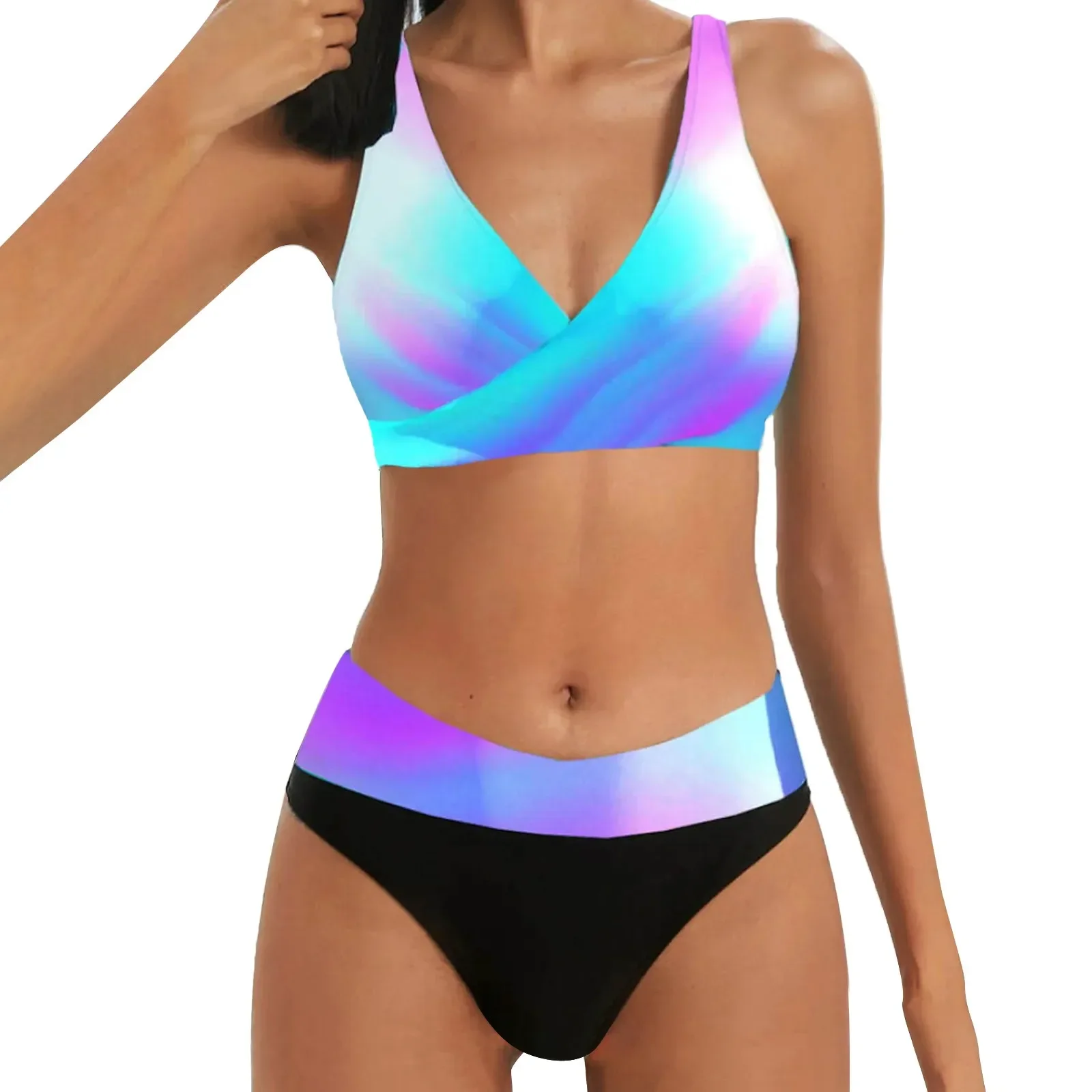 Bra Bathing Suit Tops for Women Women's Colour Print High Waisted Tankini Triangle Panties Two Girls Swimming Shorts And Top