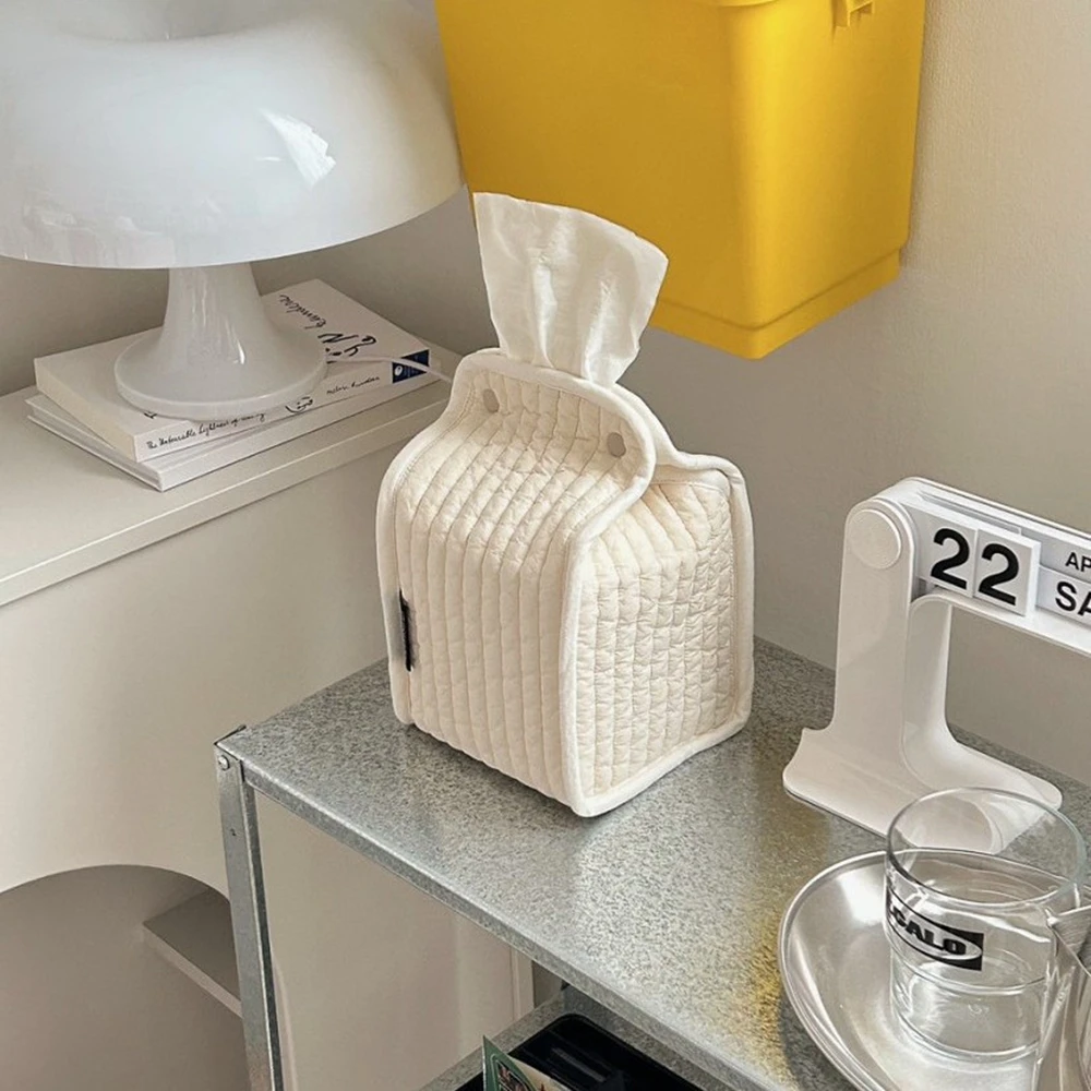 Toast Shaped Tissue Box Cover | Quilted Fabric Napkin Storage Bag, Decorative Desktop Tissue Holder for Home Kitchen Living Room