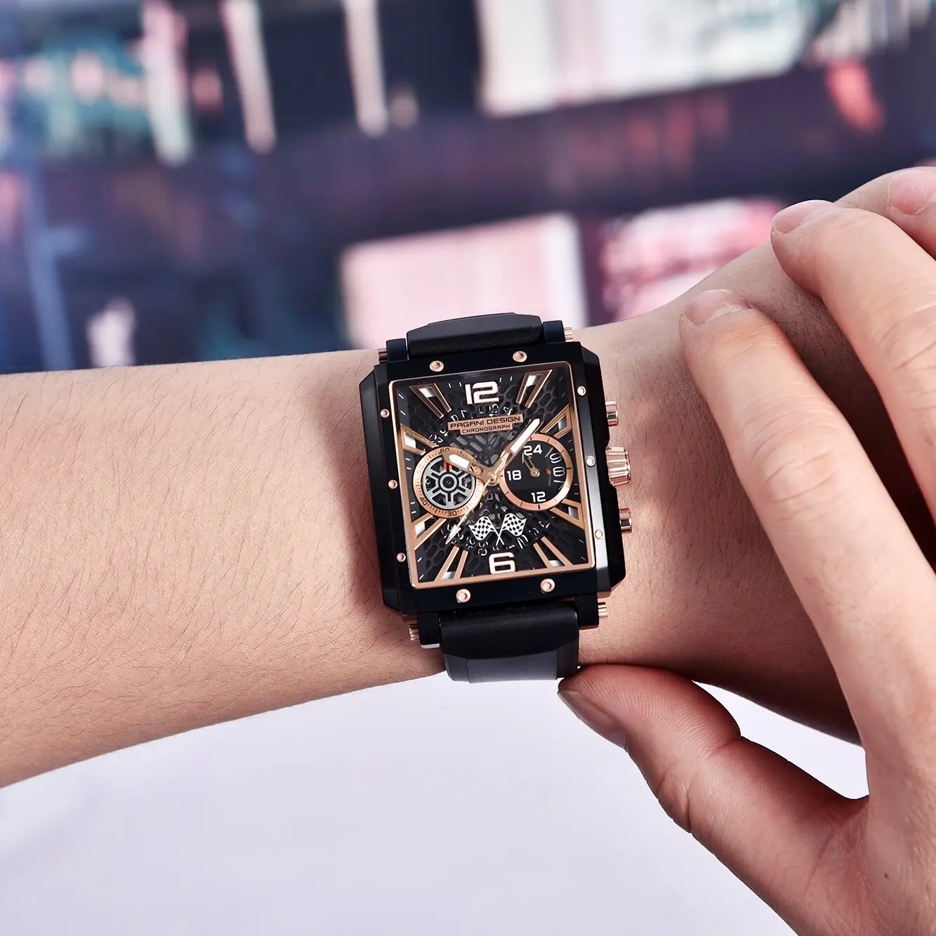 

PAGANI DESIGN Men's Luxury Quartz Watch Low-Key Noble Silicone Strap Hollow Design VK64 Movement Waterproof Calendar Chronograph