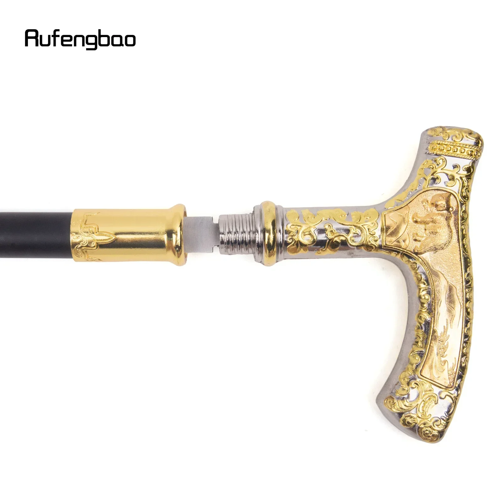 عصا المشي بمقبض الدب الفاخر باللون الأبيض الذهبي مع لوحة مخفية لأداء الدفاع عن النفس عصا قصب 90 سم #2