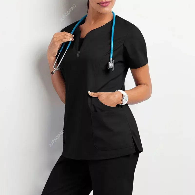 Mulheres V-Neck Jogger Fatos, Enfermeira Trabalhando Uniformes Médicos, Uniforme Hospitalar, Médico Enfermagem Uniforme, Farmácia, Casual, Manga Curta, Atacado