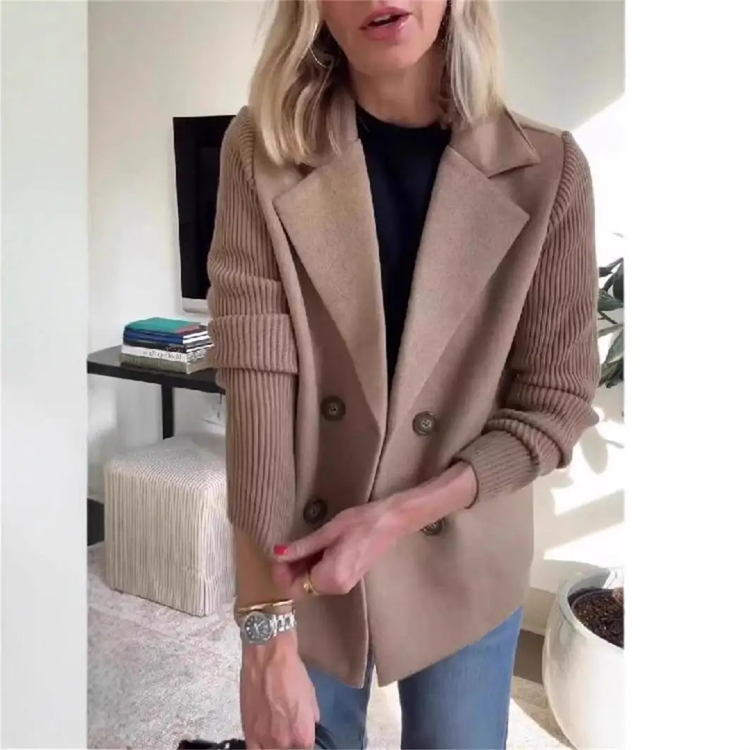 

Women's Casual Woolen Coat Spring Independent Station Cross-Border INS Lapel Thi Winter Long Sve Color PU