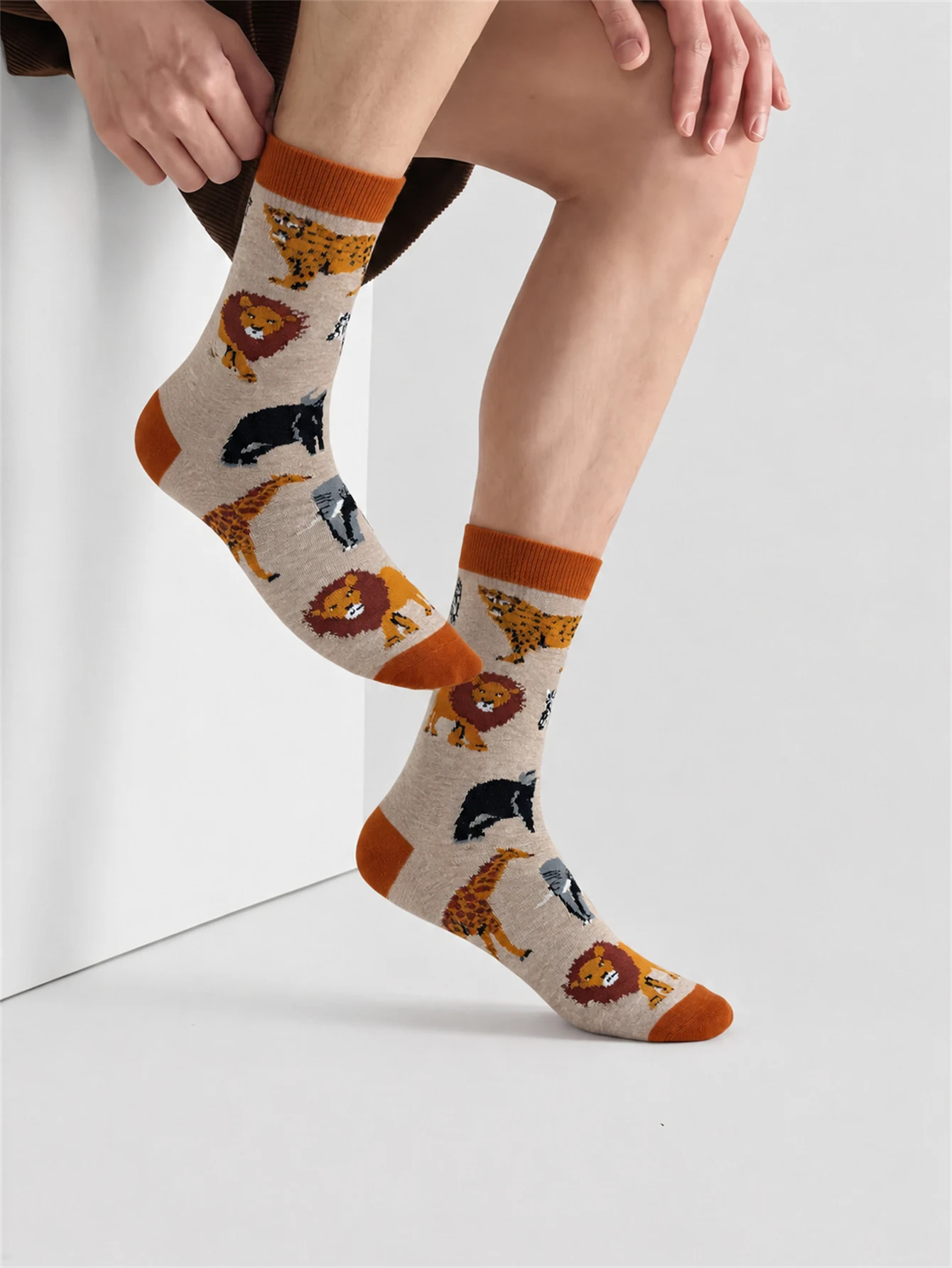 1 Pairs Lion Zebra Tiger Elephant Print Cotton Socks Personality Novelity Casual Cotton Unisex Mid‑Calf Socks