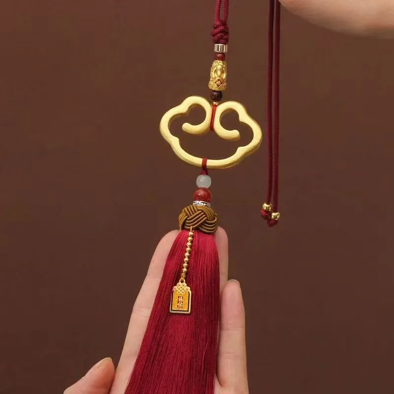 1PC Chinese style Car Pendant Golden Auspicious Cloud Car Pendant Safety Rearview Mirror Pendant Fringed Pendant