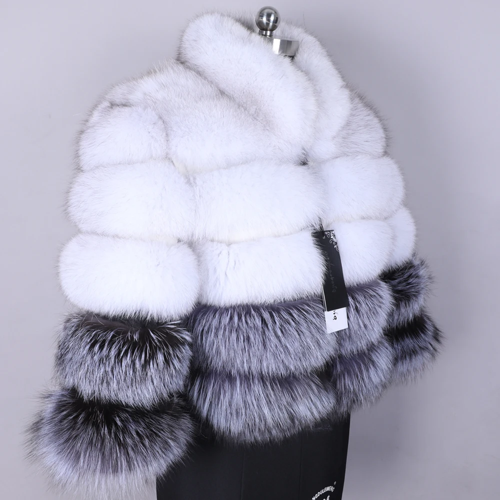 Women's Warm Jacket 100% real fur Fashion natural fox fur coat Vest stand collar long sleeve fur coat Natural fur coat