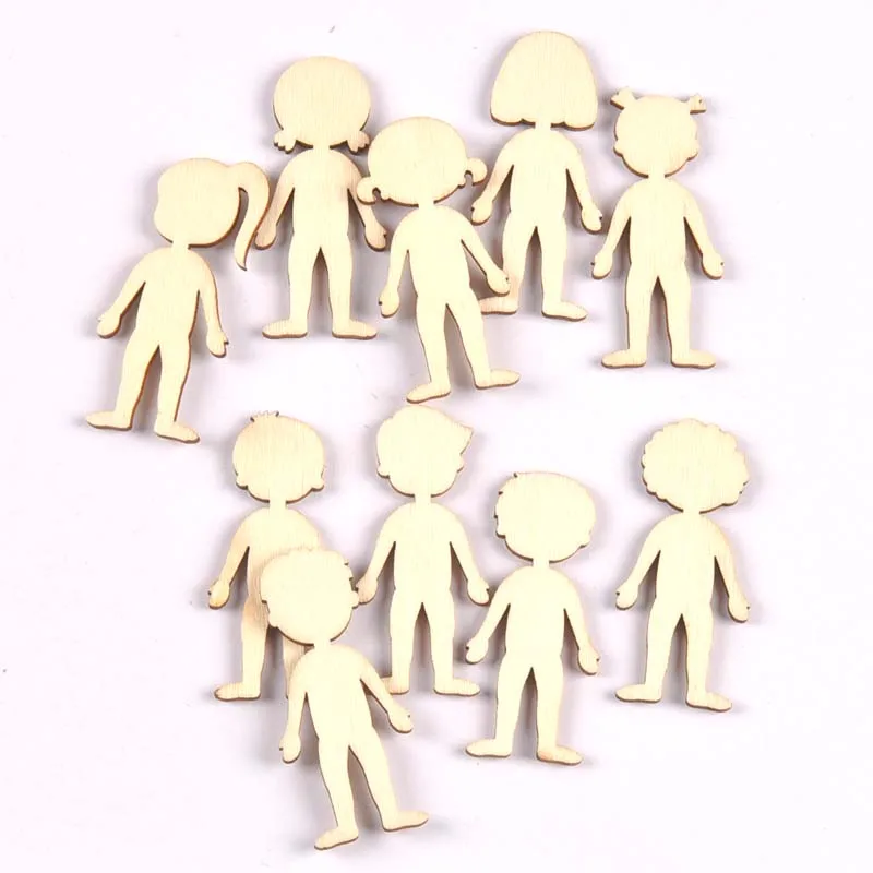 20pcs 20x49mm Boy and Girl Pattern Natural Wooden Chips Scrapbooking Carft for Home Decoration Diy Embellishments cp3417
