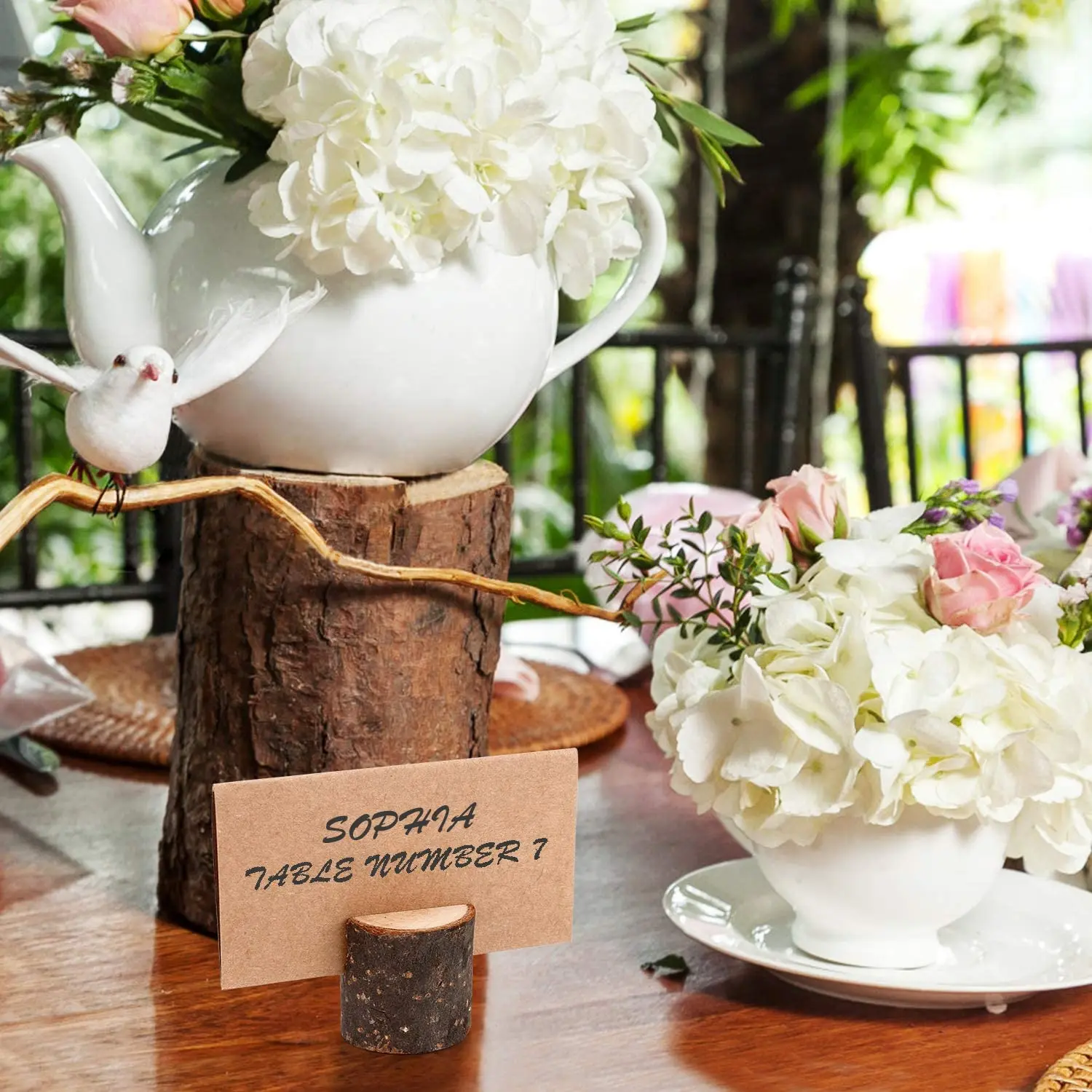 حامل مذكرة جدعة اسم خشبي ، مشبك ، حامل ملاحظات ، جذع شجرة ، لحاء ، مشبك H ، زفاف ، 10 مجموعة