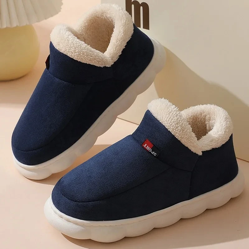 Bebealy New Winter Men Slippers Warm Cotton Shoes Men Indoor Fluffy Fuzzy Men Boots Outdoor Nonslip House Ankle Boots Shoes Men