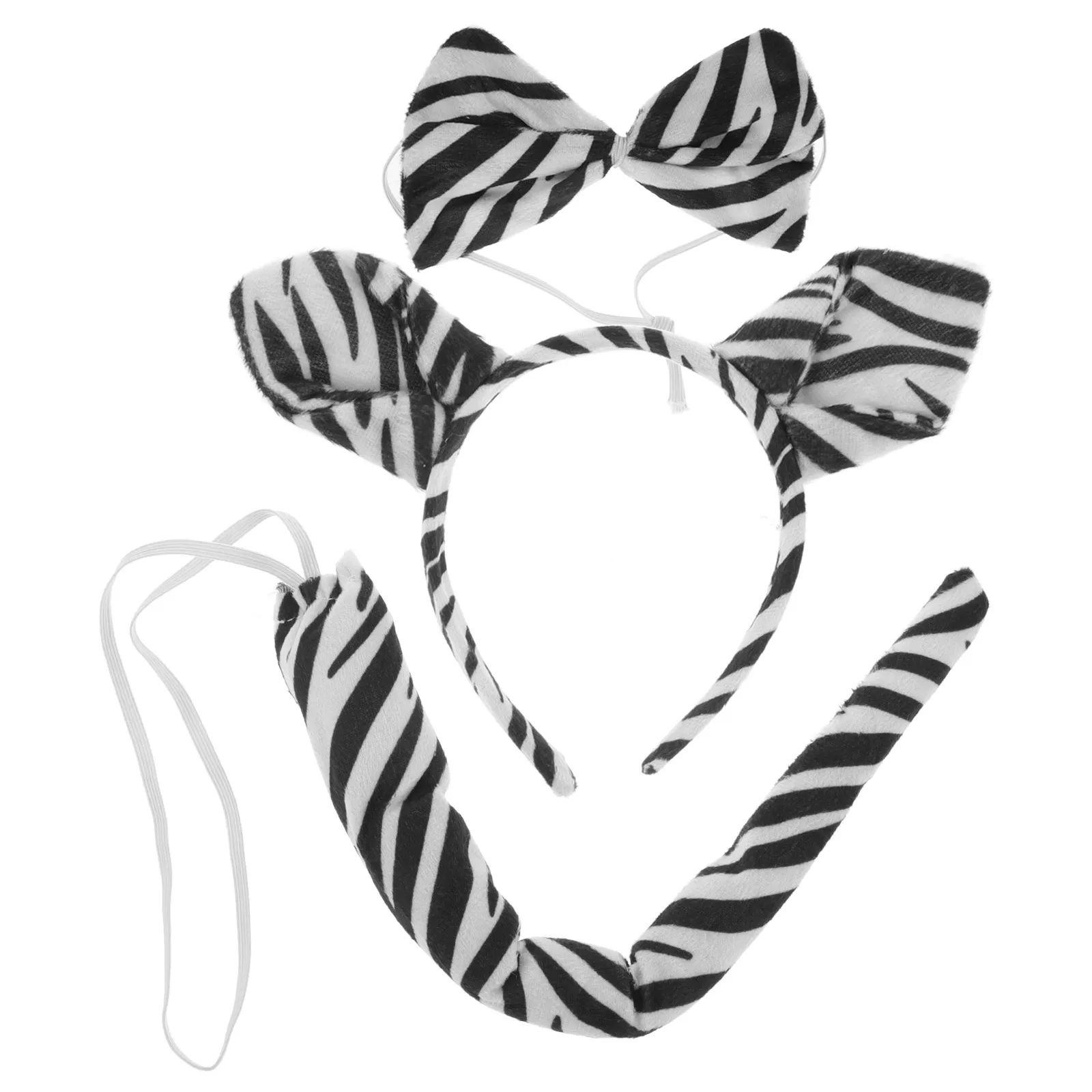 1세트 얼룩말 의상 동물 귀 머리띠 나비넥타이 꼬리 코스프레 파티 액세서리 할로윈 축제 소품 얼룩말 의상 세트