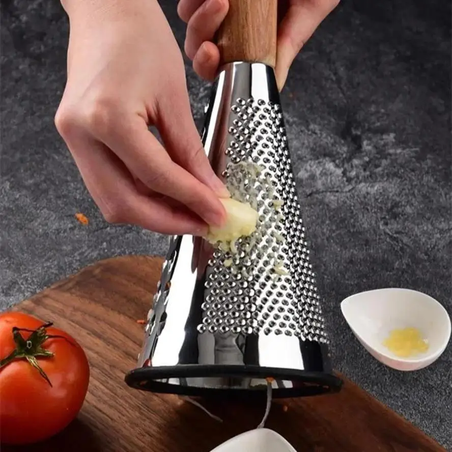 1 Pcs Conical Stainless Steel Grater Kitchen Multi-purpose Fruit Potato Vegetable Cutting Wooden Handle