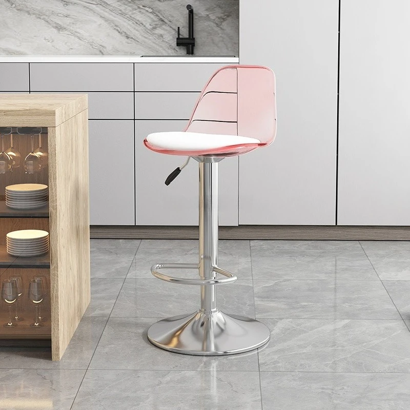 

Acrylic Swivel Bar Chairs Pink Transparent Barber Metal White Bar Chairs Kitchen Tall Adjustable Chaise Design Furniture
