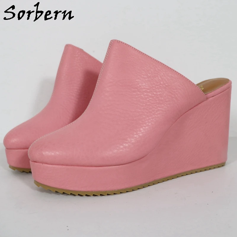 

Sorbern Blush Pink Women Pump Shoes Genuine leather Mules High Heel Size 46 Platform Pointy Toe Slip On Shoe Custom Shoes