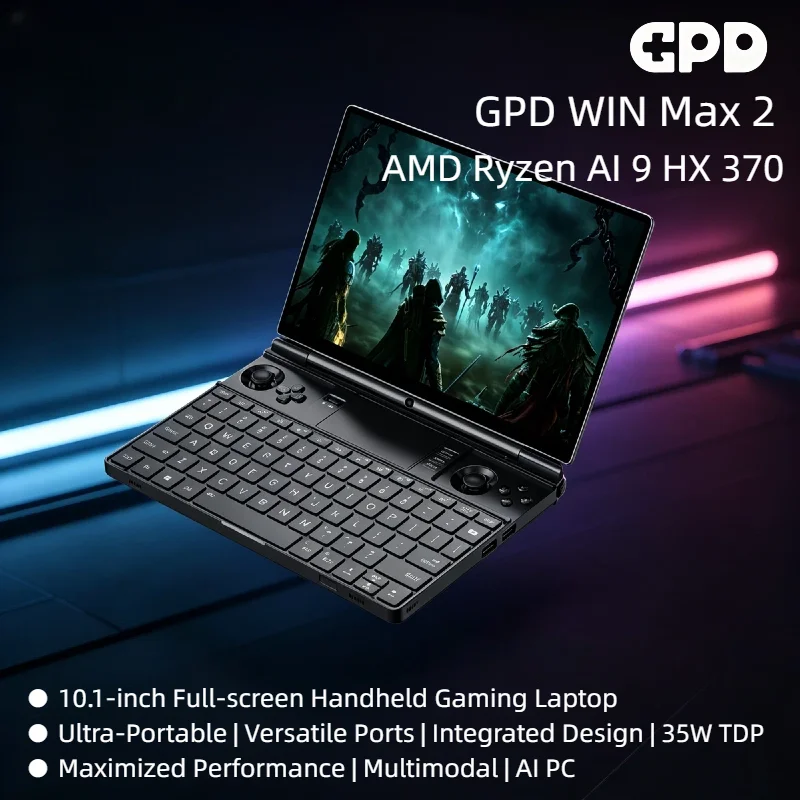 Portátil para Juegos WIN Max 2 GPD 2026 con AMD Ryzen AI 9 HX 370, 32GB de RAM, Disco Duro SSD de 2TB, Mini PC, Notebook LPDDR 5 Elite