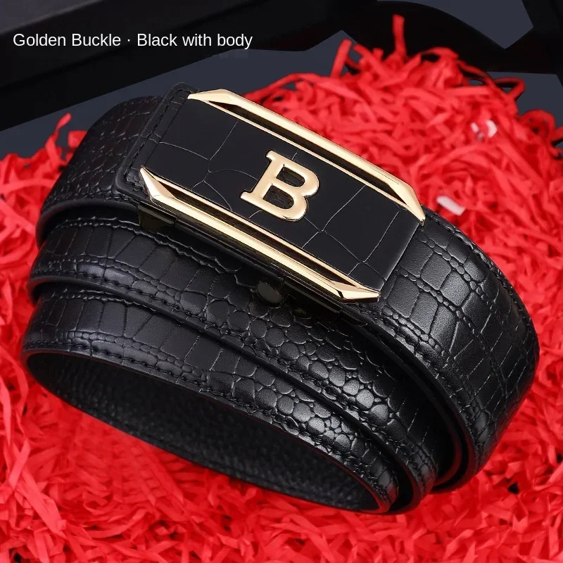 2026 New High Crocodile Pattern Alloy Letter Automatic Buckle Belt for Men Casual Versatile Decorative Pants Jeans Men's Belt