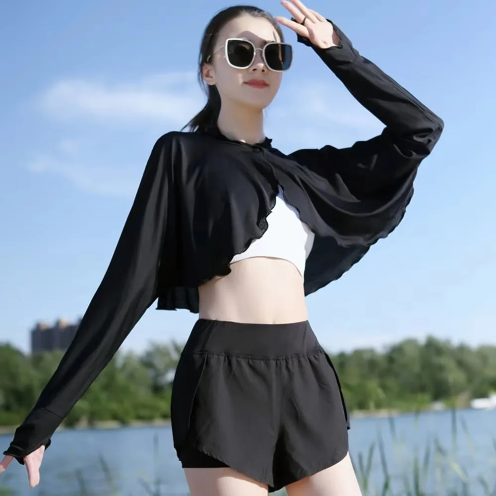New Casual Women's Sunscreen Shawl Solid Color Breathable Sunscreen Capes Long-sleeve Ice Silk Thin Coat Summer Outdoor image 5