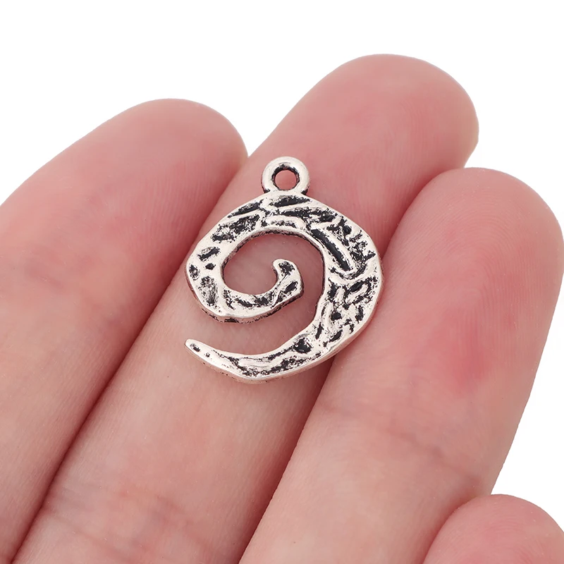 10 x Tibetan Silver Hammered Spiral Swirl Vortex Charms Pendant Bead for DIY Bracelet Jewelry Making Finding Accessories 21x17mm