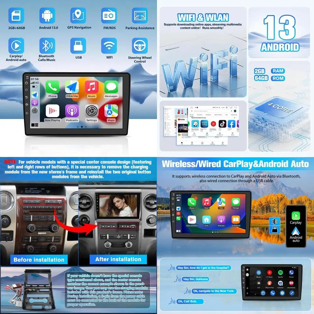 

Обновление автомобильного радио стерео для Ford F150 2009-2012, ручной переменный ток (модель с низким кладом), головное устройство Android с 9-дюймовым сенсорным экраном/обновленной камерой