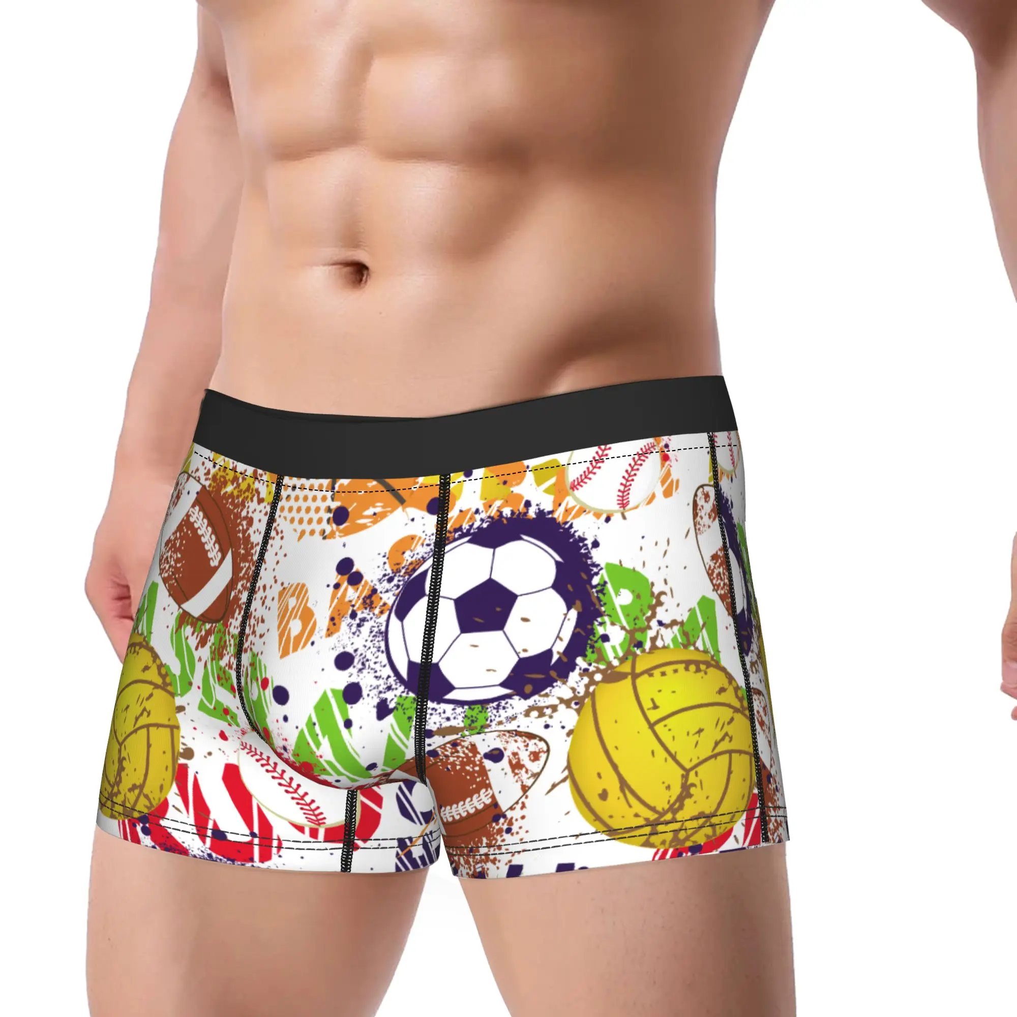 Men's Cartoon Soccer Ball Football Long Underwear  Hot Boxer Briefs Shorts Panties Male Mid Waist Underpants M-XXL