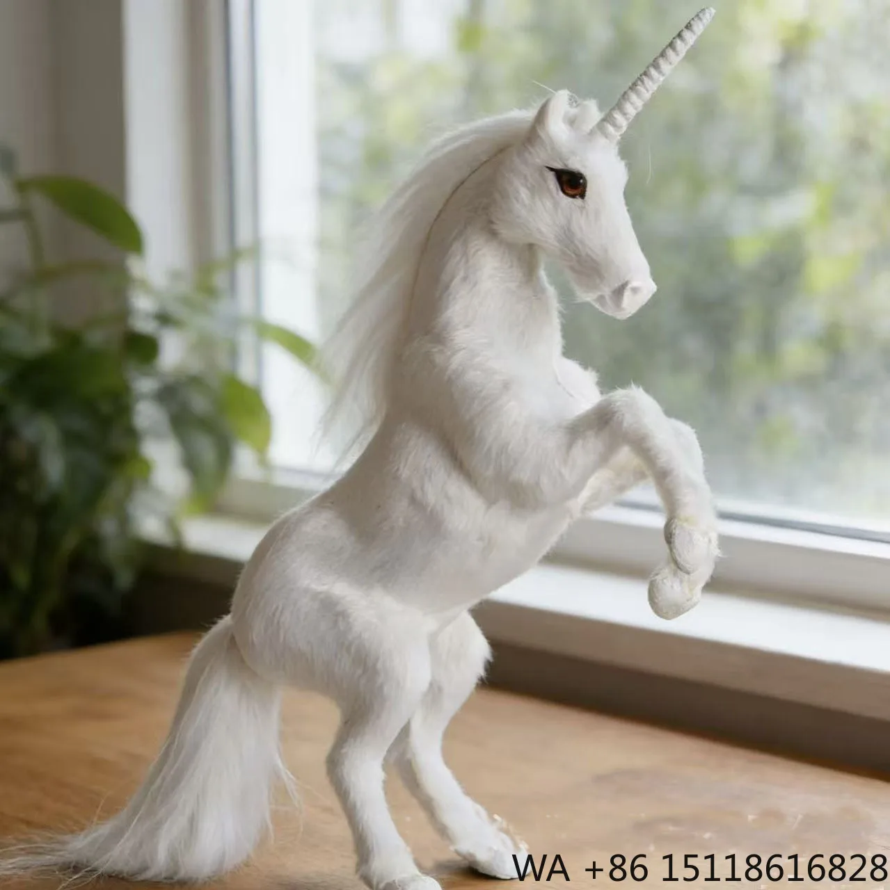Pure snow White Handmade Unicorn Pegasus Statue Flocked Faux Fur Non-Filled Mythical Animal horse Decor for indoors table