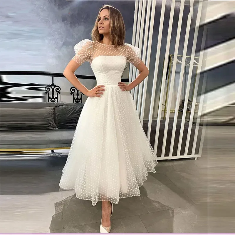 

Customized Sells New Ivory Women's Wedding Dress Elegant Round Neck Short Sleeve Beach Bridal Dress 2025 Vestido De Novia