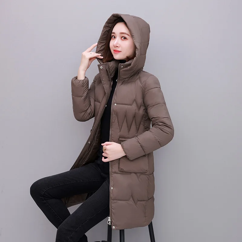 Women\'s Clothing Winter Hooded Warm Coat Slim Comfort Casual Jacket Female Overcoat Medium-long Parkas Mom Fashion Outerwear