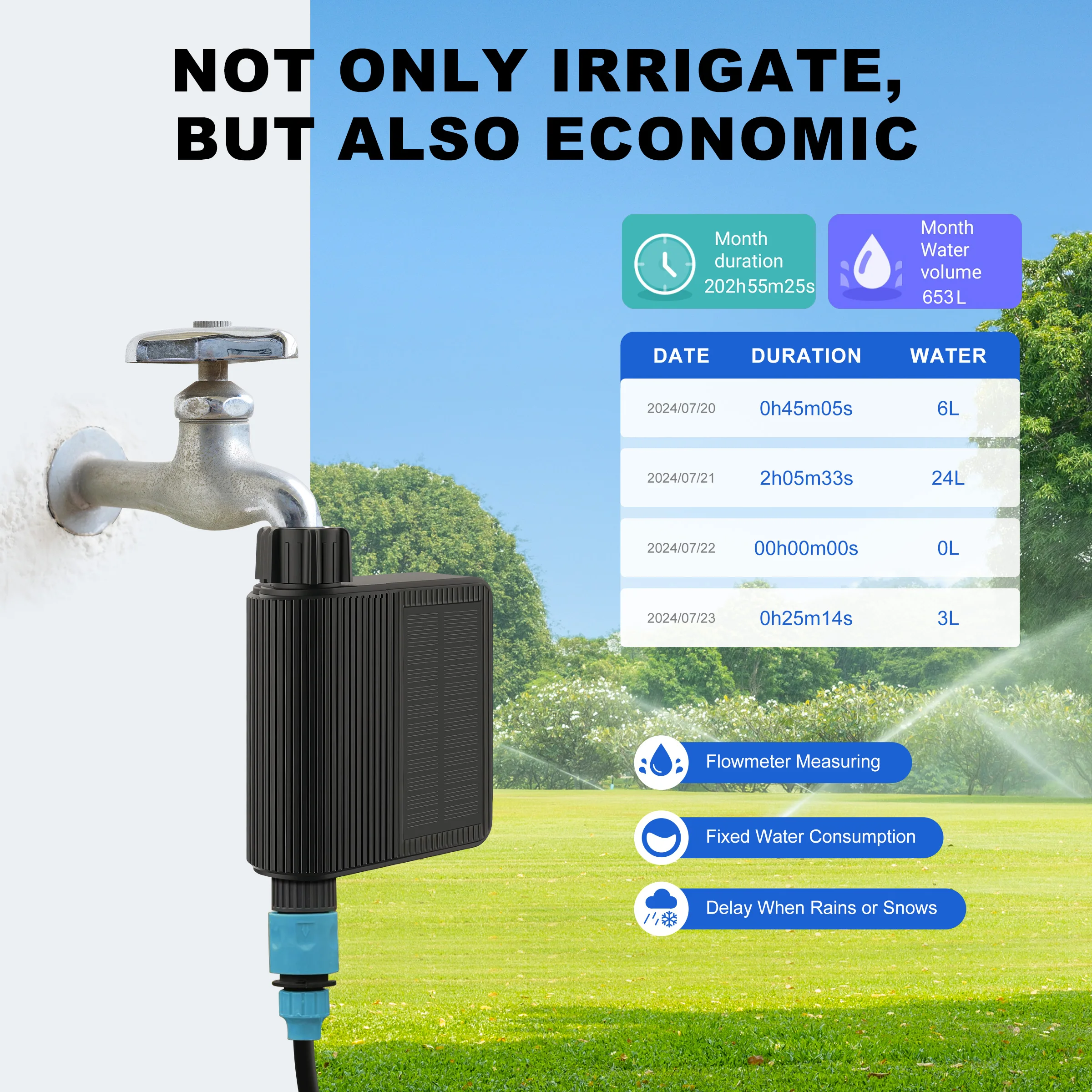 Smart Water Timer Solar Powered WiFi Sprinkler Timer with Brass Inlet Automatic Irrigation Controller No Hub Required